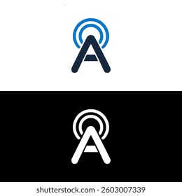 letter A with signal connection communication logo vector illustration template design