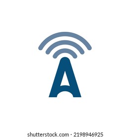Letter A and signal icon. Logo design. Vector Illustration.