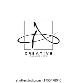 letter A signature black, minimalist luxurious linked inside black square line 