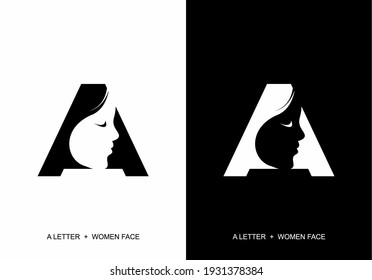 Lettre A avec silhouette de femme visage design