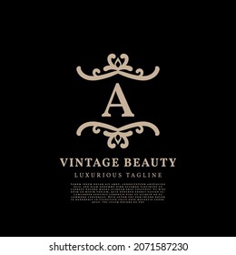 letter A simple crest luxury vintage vector logo design for beauty care, lifestyle media and fashion brand