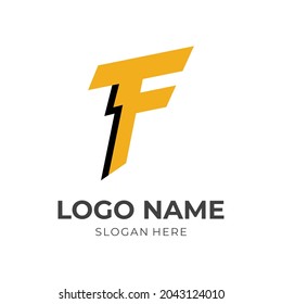 letter simple F logo design template concept vector with flat yellow and black color style
