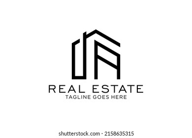 Carta Un diseño de logotipo de arquitectura de edificio moderno simple con rascacielos de arte lineal