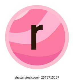 The letter ‘r’ in simple yet sweet black on a pink candy-inspired circle, ideal for love-themed designs