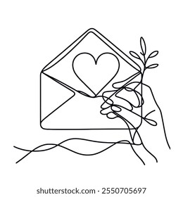 letter single continuous line art. Romantic one sketch ine drawing, black white vector illustration