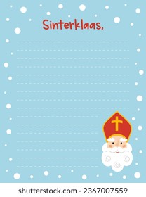 Letter to Sinterklaas. Printable holiday page template decorated by Saint Nicholas face. Dutch or Belgium holiday theme. Vector illustration for kids.