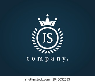 Letter SJ, JS und J oder S elegantes Kronemblem. Schöne Kalligraphie-Lorbeerkronen-Monogramm. Graceful Design für Restaurant, Cafe, Brand Name, Badge, Label, Produkt, Label.