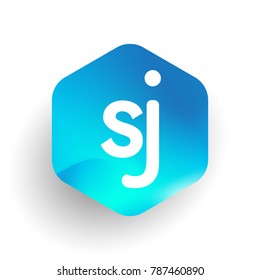 Letter SJ logo in hexagon shape and colorful background, letter combination logo design for business and company identity.
