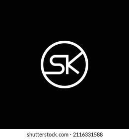 Letter SK logo black and white color, collaborate in circle shape, vector, creative design, 10 eps