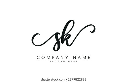letter SK logo design handwriting signature style vector template.