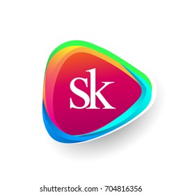 Letter SK logo in triangle shape and colorful background, letter combination logo design for company identity.