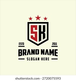 letra SK monograma escudo estrela logotipo modelo vetor