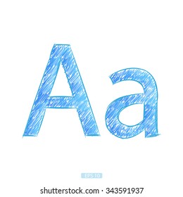 letter A sketch blue on white background