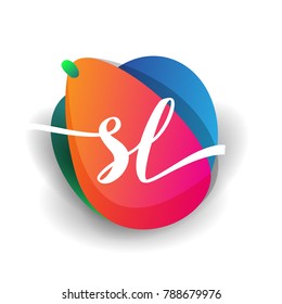 Letter SL logo with colorful splash background, letter combination logo design for creative industry, web, business and company.