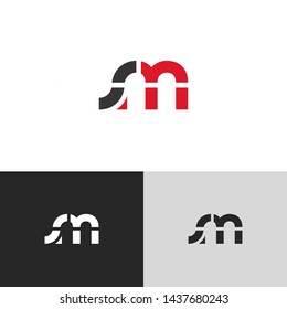 Letter sm linked lowercase logo design template elements. Red letter Isolated on black white grey background. Suitable for business, consulting group company.