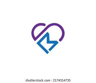 Letter SM, MS Heart Shape Logo Design. Wedding , Love Or Valentine, Couple T Shirt And Heart Doctor Vector Template.