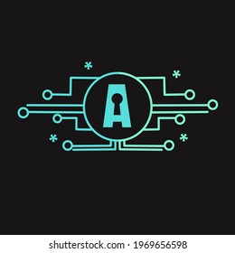 letter A smart security logo Vector template design
