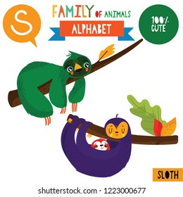 Letter S-Mega big set.Cute vector alphabet with family of animals in cartoon style.