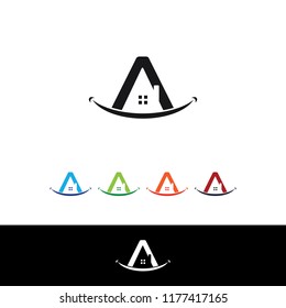 Letter A smile Logo Real estate Illustration Design Template, Suitable for Creative Industries, Technology, Multimedia, Education, Shops and related businesses.