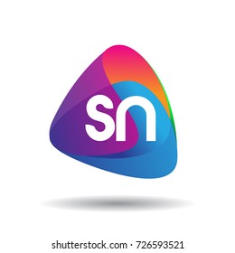 Letter SN logo with colorful splash background, letter combination logo design for creative industry, web, business and company.