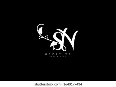 Letter SN Logotype Linked Simple Monogram Flourishes Black White Color