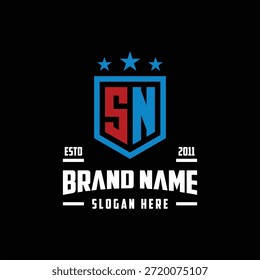 letra SN monograma escudo estrela logotipo modelo vetorial