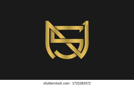 Letter SN, NS monogram logo and shield sign combination. Line art logo design. Symbolizes reliability, safety, power, security.