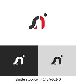 Letter sn sni linked lowercase logo design template elements. Red letter Isolated on black white grey background. Suitable for business, consulting group company.