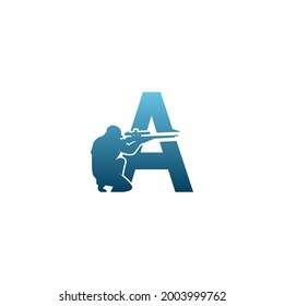 Letter A with sniper icon logo design concept template vector