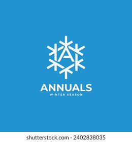 Letter A with snowflake logo design vector icon illustration