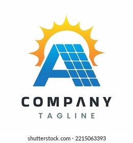 Letter A Solar Energy Logo, Solar Power Panel Design