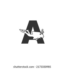 Letter A and someone scuba, diving icon illustration template