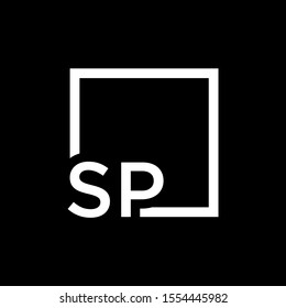 Letter SP Logo design with square frame line art. business consulting concept. studio,room,group icon. Suitable for business, consulting group company. - vector