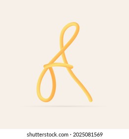 A letter spaghetti design. Vector hand draw realistic food font. Isolated Italian pasta for tasty poster, restaurant identity, gourmet element and more