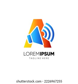 Letter A Speaker Logo Design Vector Icon Graphic Emblem Illustration Background Template
