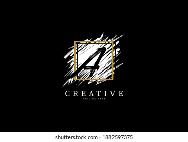Letra A Diseño de logotipo de intervalo de salpicaduras, Pincel de textura con rejilla cuadrada.