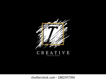 Diseño del logotipo de barniz de barrido de la letra I, pincel de textura con rejilla cuadrada.