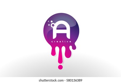 A Letter Splash Logo. Purple Dots and Bubbles Letter Design Vector Illustration.