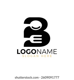 Letter Spoon with Shape Spoon Logo. Initial Letter B Food Logo, Restaurant Food Logo, letter B spoon fork logo design vector
