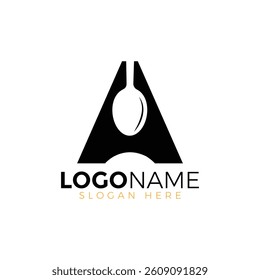 Letter Spoon with Shape Spoon Logo. Initial Letter A Food Logo, Restaurant Food Logo, letter A spoon fork logo design vector