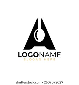 Letter Spoon with Shape Spoon Logo. Initial Letter A Food Logo, Restaurant Food Logo, letter A spoon fork logo design vector