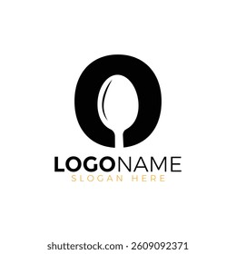 Letter Spoon with Shape Spoon Logo. Initial Letter O Food Logo, Restaurant Food Logo, letter O spoon fork logo design vector