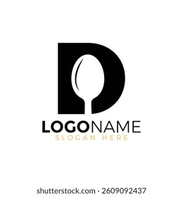 Letter Spoon with Shape Spoon Logo. Initial Letter D Food Logo, Restaurant Food Logo, letter D spoon fork logo design vector