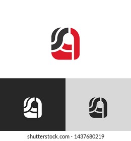Letter sq linked lowercase logo design template elements. Red letter Isolated on black white grey background. Suitable for business, consulting group company.