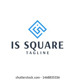 Letter IS with Square or Luxury or Company Logo Design Vector