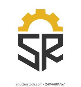 Letter SR Gear Logo Design for Service Center, Repair, Factory, Industrial, Digital and Mechanical Business