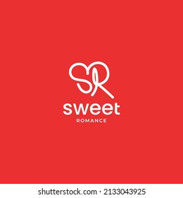 Letter SR with love heart simple logo icon sign symbol design concept. Vector illustration