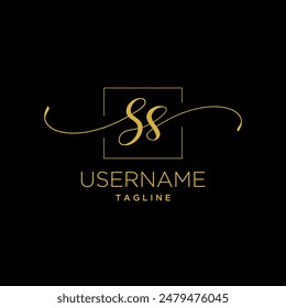 Letter SS logo design inspiration . ss calligraphy logo . ss luxury logo template . ss beauty golden logo . square s icon