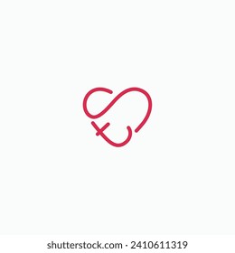 Letter st ts love heart linear logo vector icon illustration template