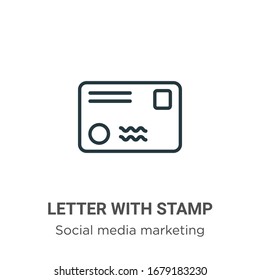 Letter with stamp outline vector icon. Thin line black letter with stamp icon, flat vector simple element illustration from editable social concept isolated stroke on white background